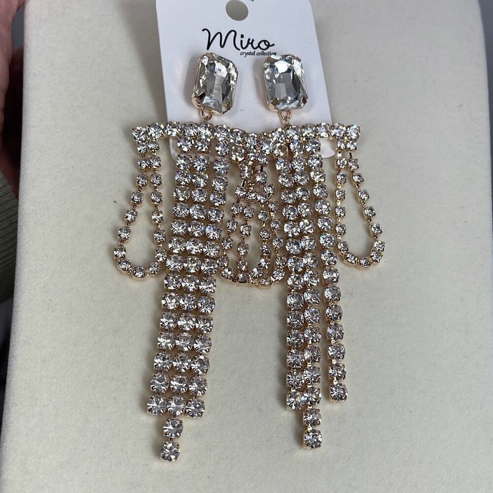 NWT Miro Chrystal collection retro Hollywood glam clear rhinestone earrings. - Picture 5 of 6